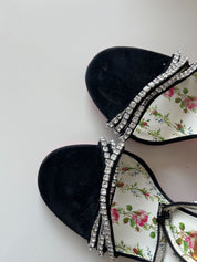 Gucci Black Suede Crystal Embellished Ankle Strap Sandals, 39