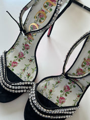 Gucci Black Suede Crystal Embellished Ankle Strap Sandals, 39