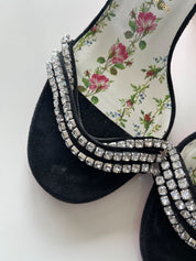 Gucci Black Suede Crystal Embellished Ankle Strap Sandals, 39