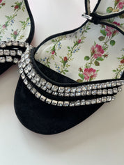 Gucci Black Suede Crystal Embellished Ankle Strap Sandals, 39
