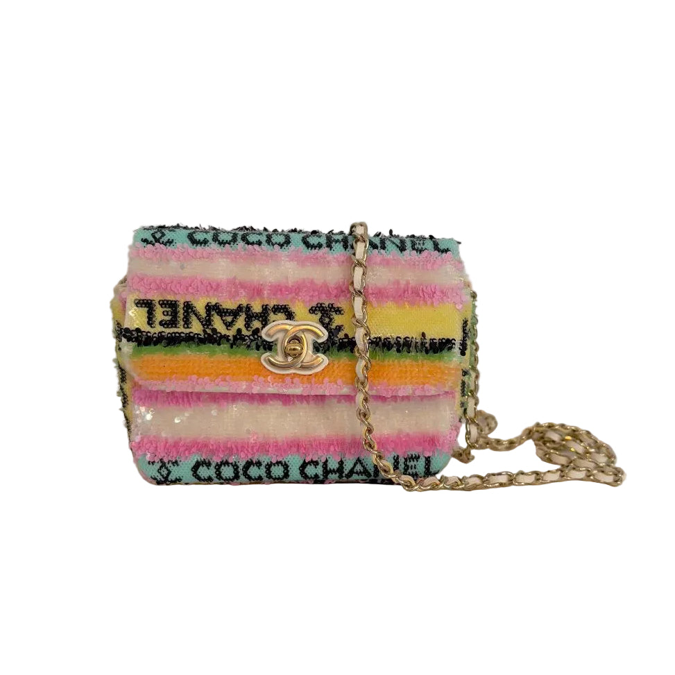 Chanel Multicolor Sequin COCO With Chain Clutch