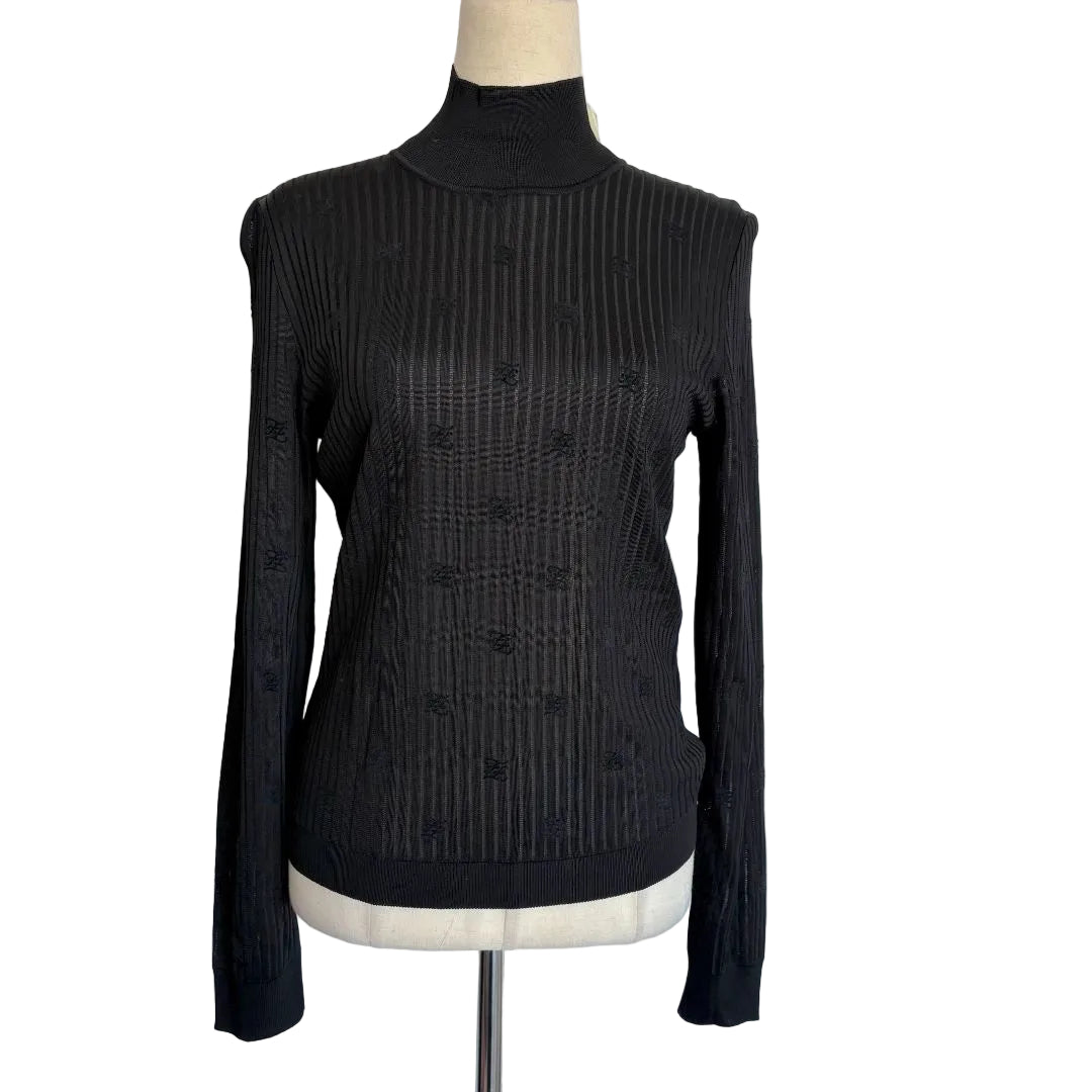 Fendi Black long sleeve ribbed logo top