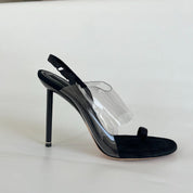 Alexander Wang black pvc and leather asymmetrical sandal heels