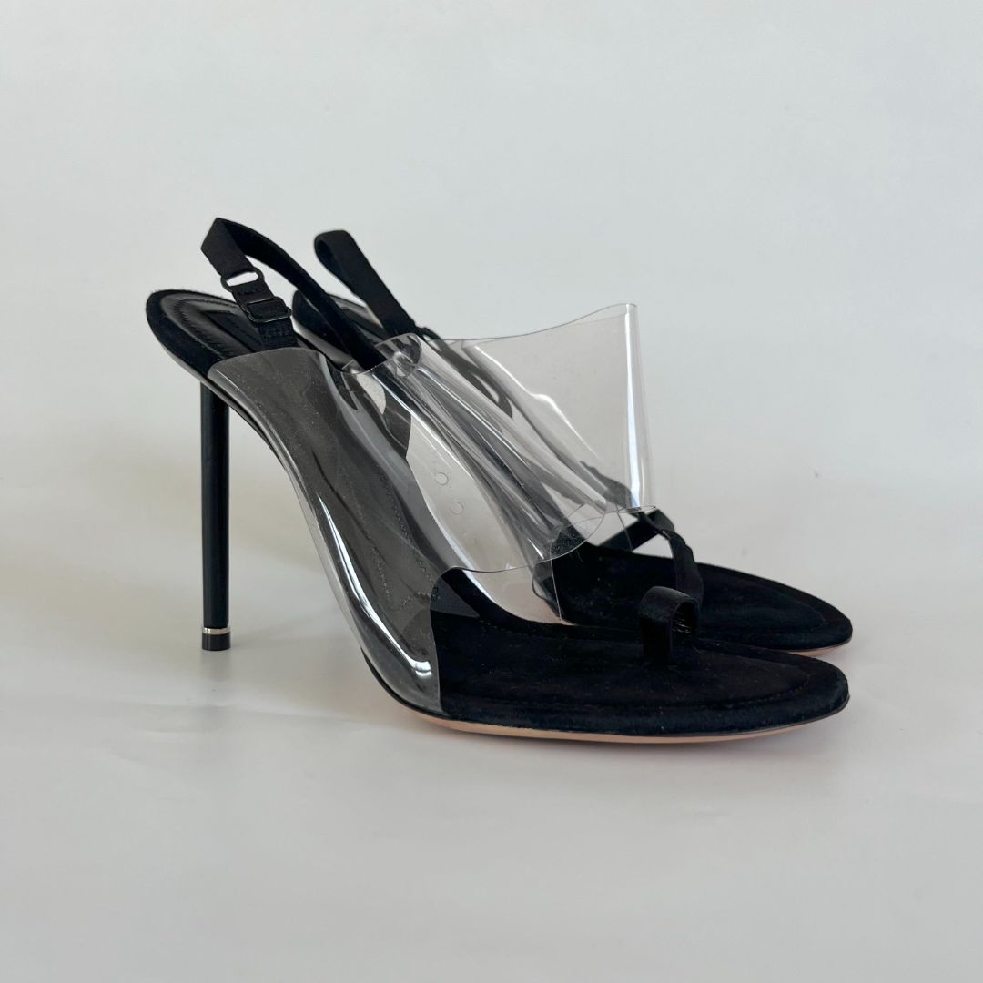 Alexander Wang black pvc and leather asymmetrical sandal heels
