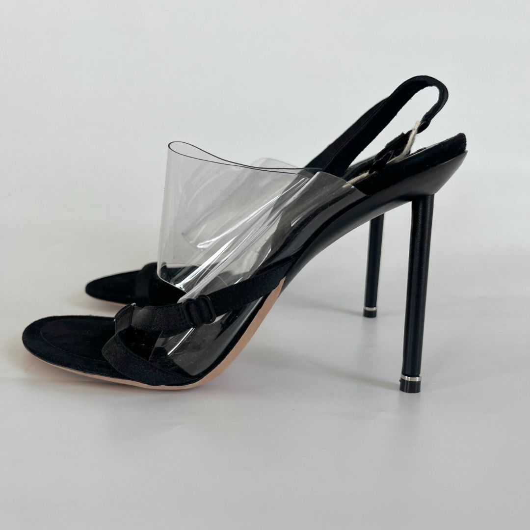 Alexander Wang black pvc and leather asymmetrical sandal heels