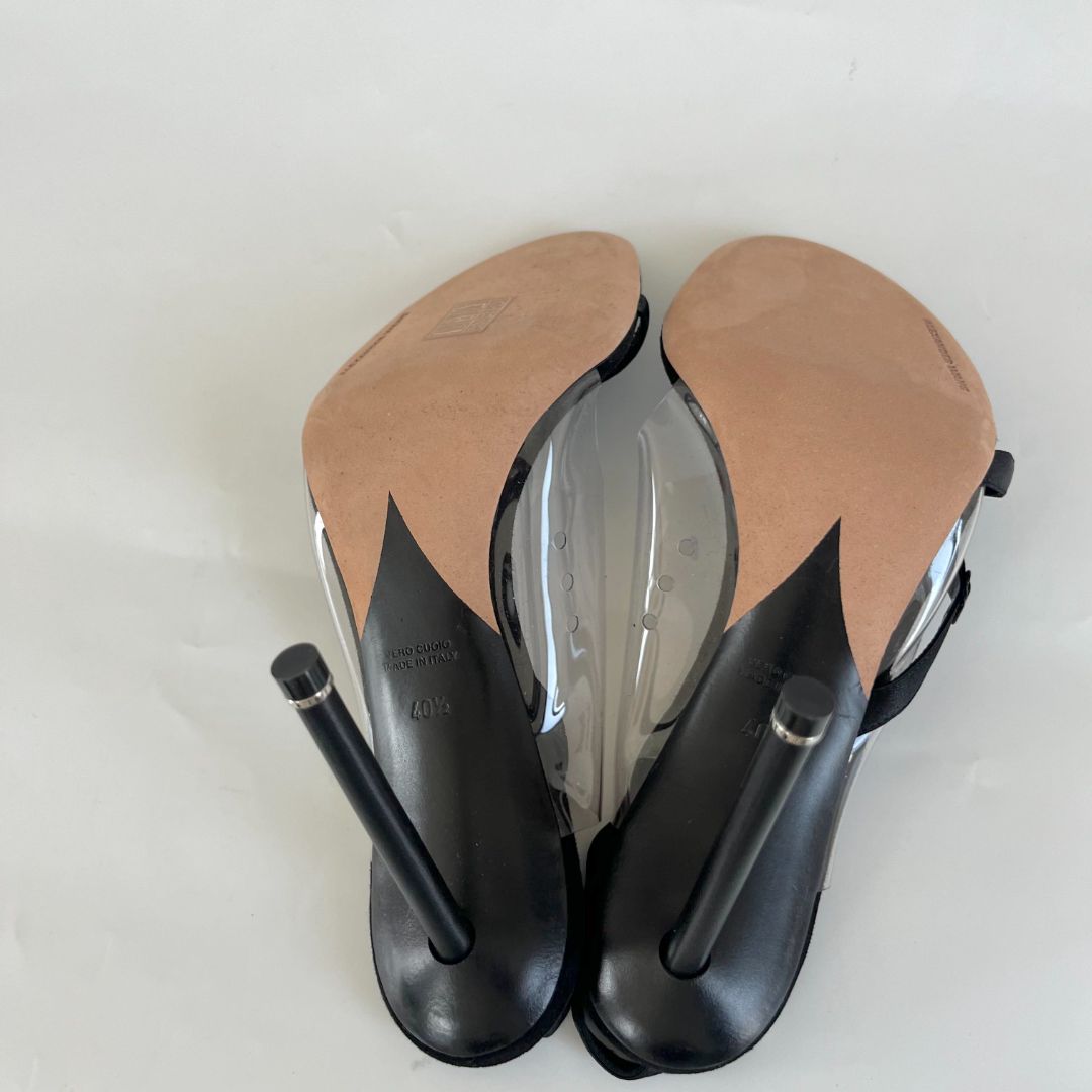 Alexander Wang black pvc and leather asymmetrical sandal heels