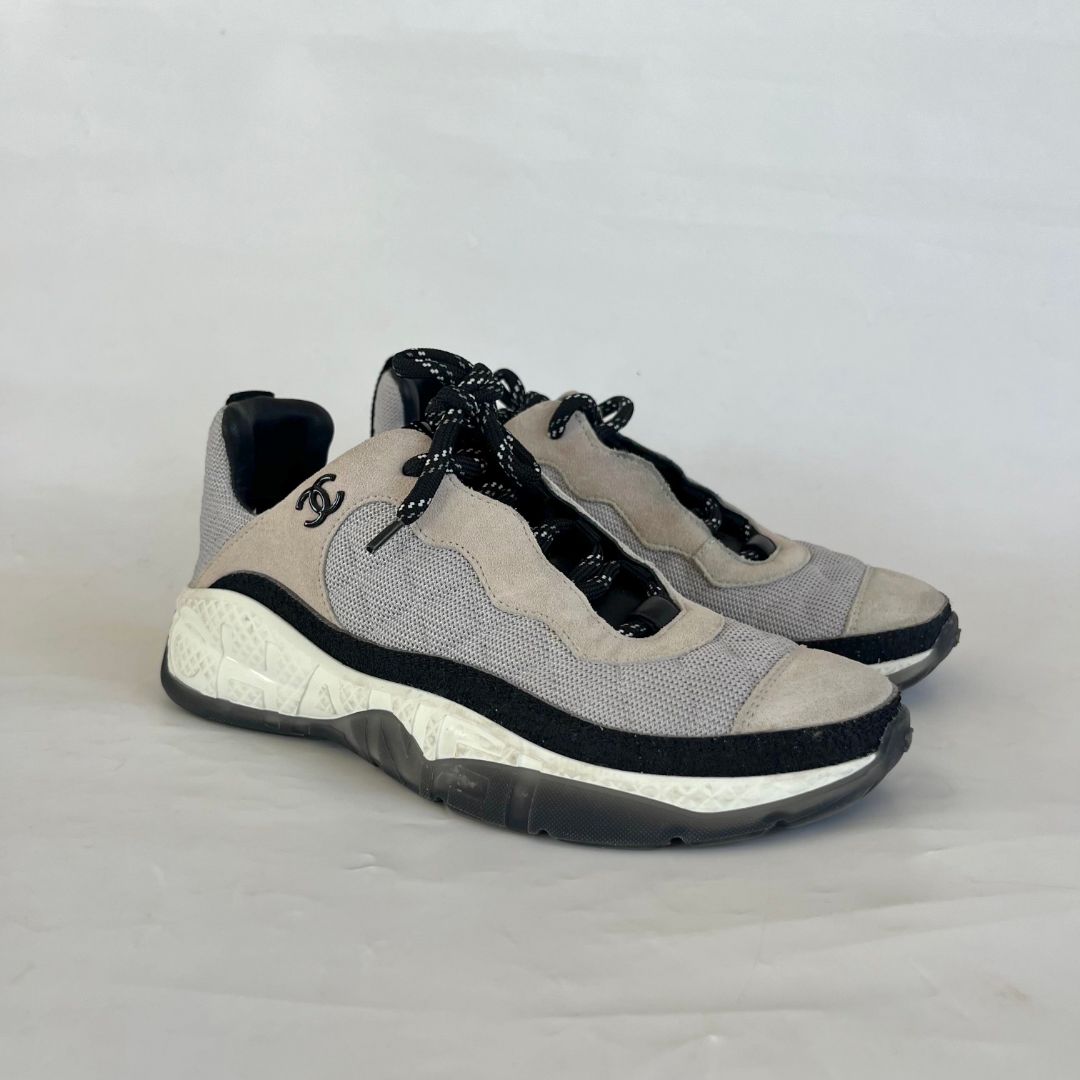Chanel 2021 Interlocking CC Logo Sneakers, 38.5
