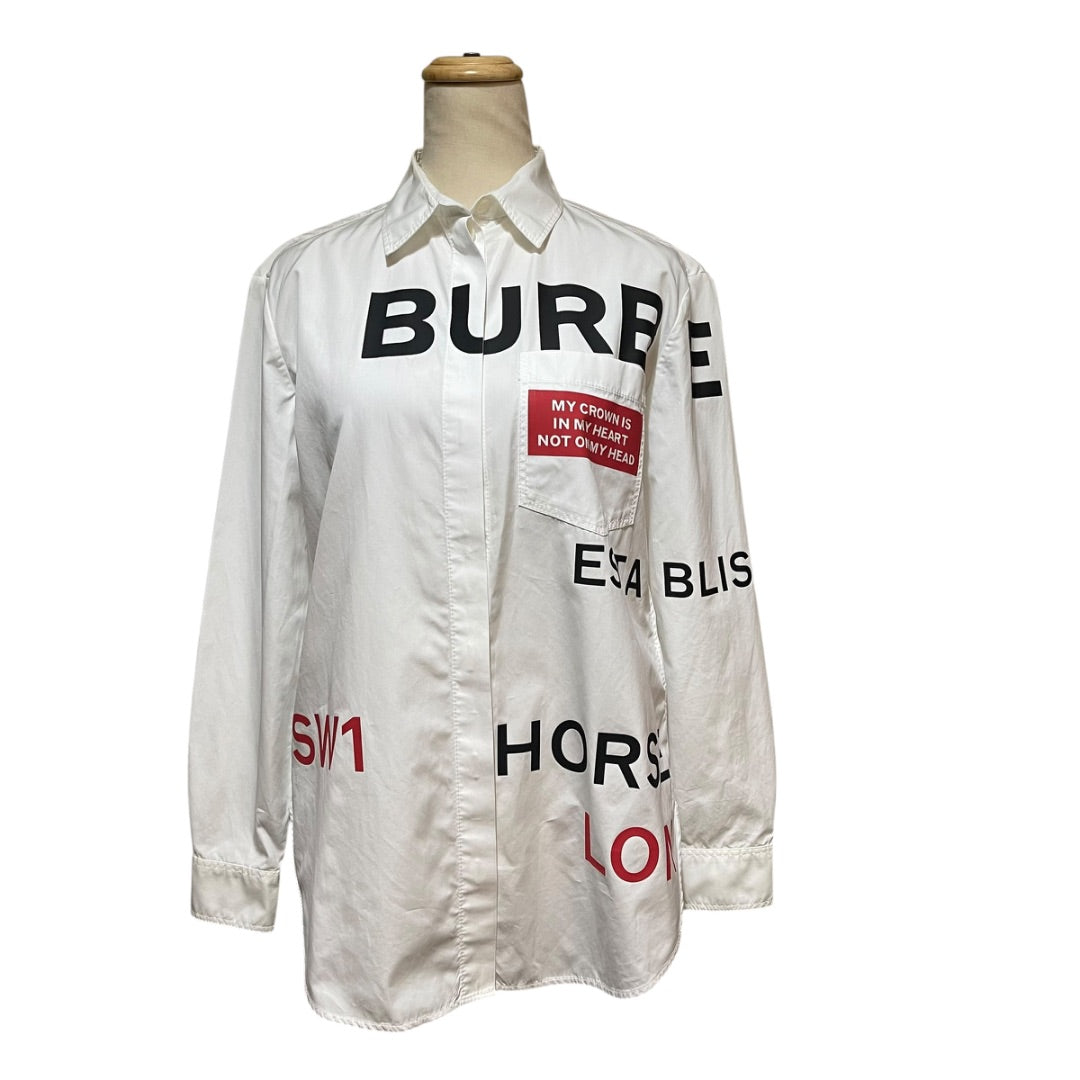 Burberry White Horseferry Print Oversized Shirt Size 2