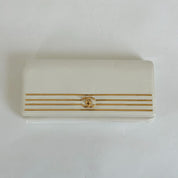 Chanel White Caviar Leather Captain Gold Clutch