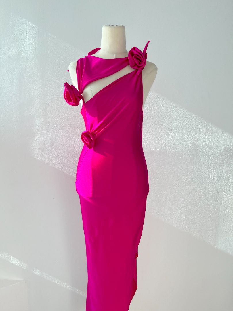 Coperni Pink One Shoulder Dress with Floral Applique - BOPF