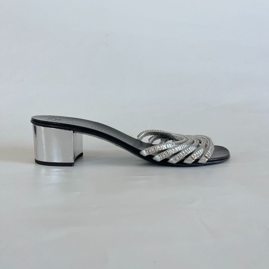 Giuseppe Zanotti silver leather with crystals open-toe sandals, 39