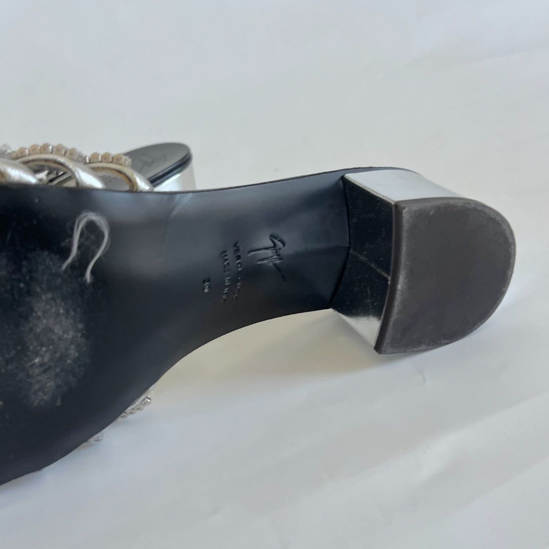 Giuseppe Zanotti silver leather with crystals open-toe sandals, 39