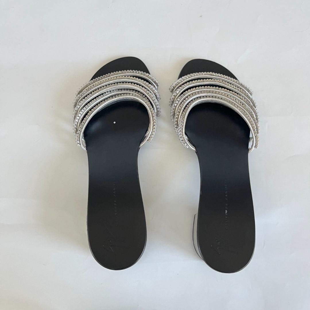 Giuseppe Zanotti silver leather with crystals open-toe sandals, 39