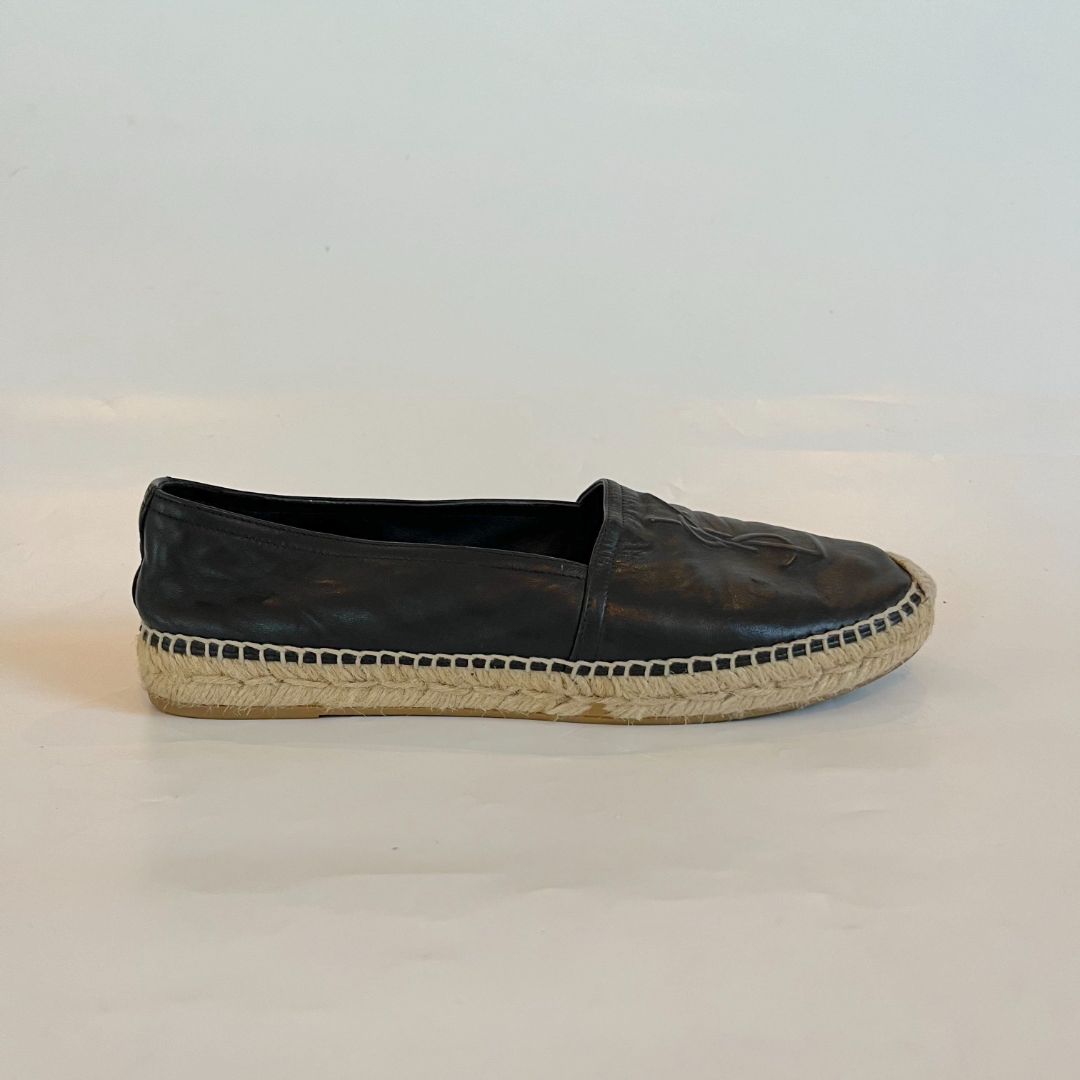 Saint Laurent Black Leather Espadrilles, 40