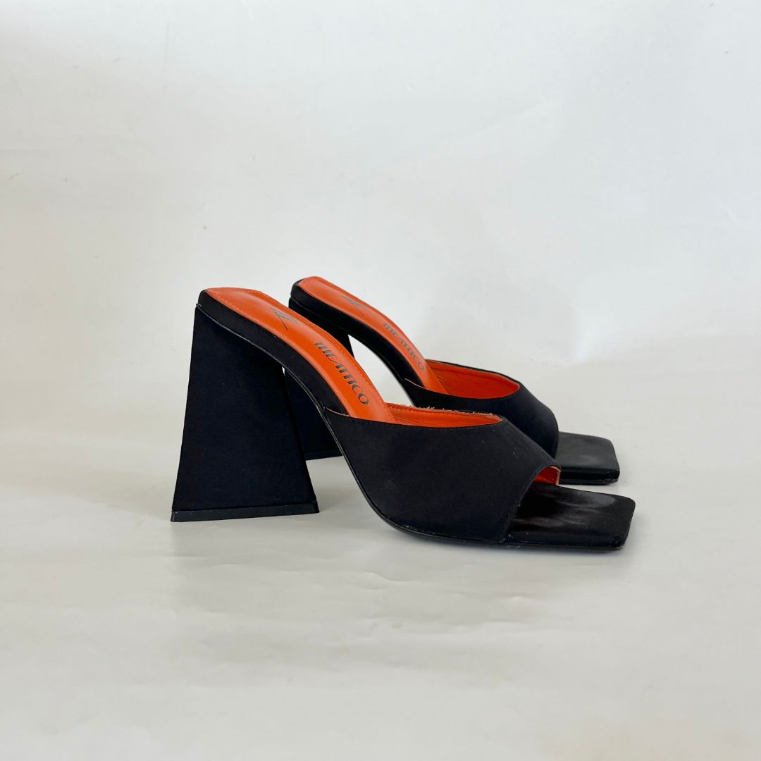 The Attico black square toe devon satin mules, 37