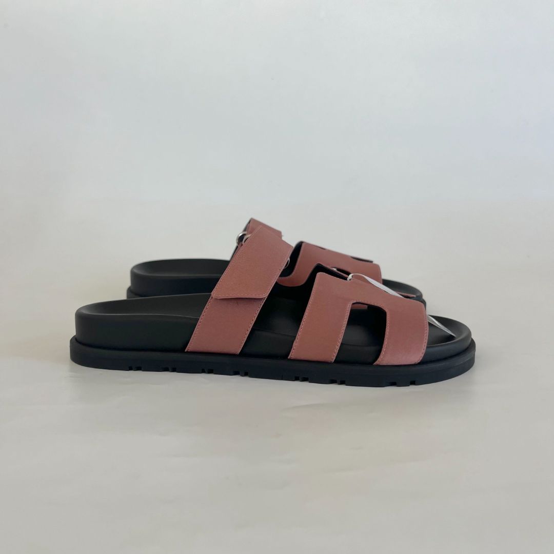 Hermes Bois De Rose Satin Chypre Sandals, 37