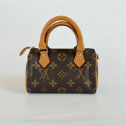 Louis Vuitton Brown Monogram Canvas Mini Speedy Shoulder Bag w Strap