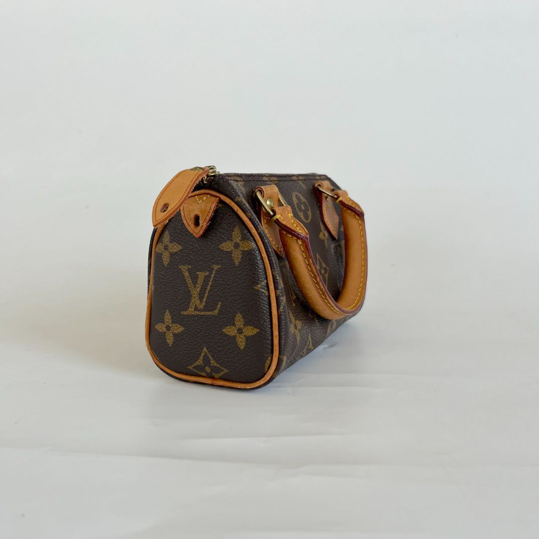 Louis Vuitton Brown Monogram Canvas Mini Speedy Shoulder Bag w Strap