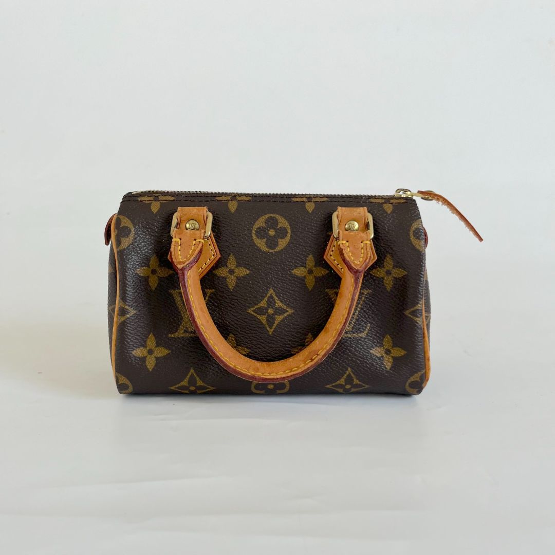 Louis Vuitton Brown Monogram Canvas Mini Speedy Shoulder Bag w Strap