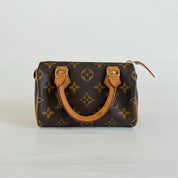 Louis Vuitton Brown Monogram Canvas Mini Speedy Shoulder Bag w Strap