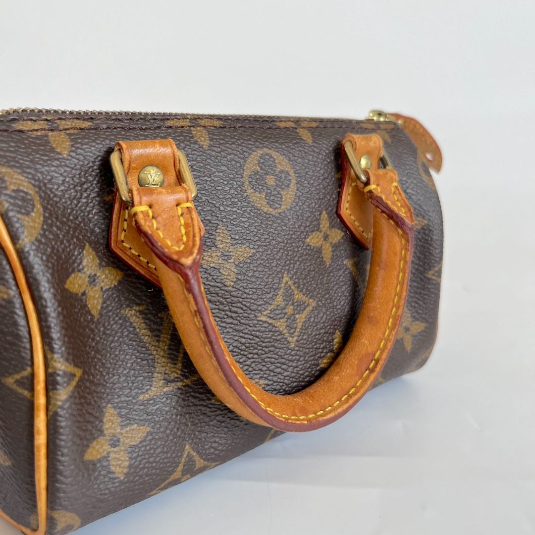 Louis Vuitton Brown Monogram Canvas Mini Speedy Shoulder Bag w Strap