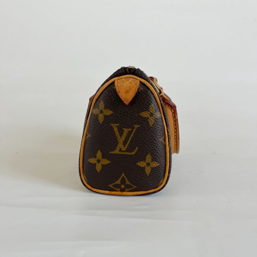 Louis Vuitton Brown Monogram Canvas Mini Speedy Shoulder Bag w Strap