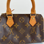 Louis Vuitton Brown Monogram Canvas Mini Speedy Shoulder Bag w Strap