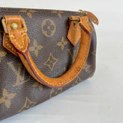 Louis Vuitton Brown Monogram Canvas Mini Speedy Shoulder Bag w Strap