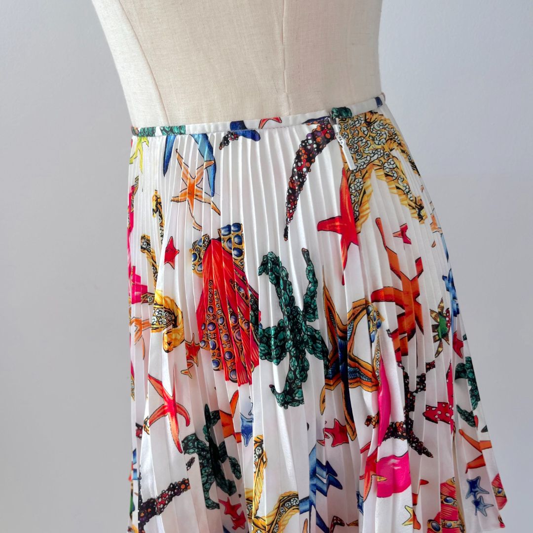 Versace Pleated Sea Print Mini Pleated Skirt