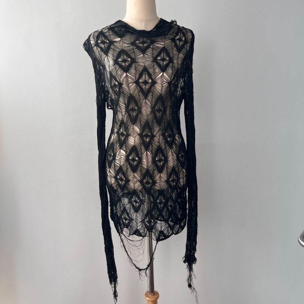 Maison Margiela Black Crochet Distressed Long Top - BOPF