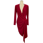 Alexandre Vauthier Red Plunge Neck Faux Wrap Mini Dress
