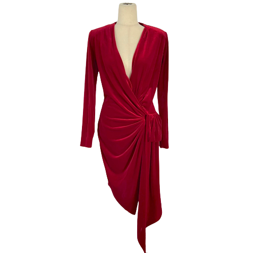 Alexandre Vauthier Red Plunge Neck Faux Wrap Mini Dress