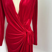 Alexandre Vauthier Red Plunge Neck Faux Wrap Mini Dress