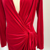 Alexandre Vauthier Red Plunge Neck Faux Wrap Mini Dress