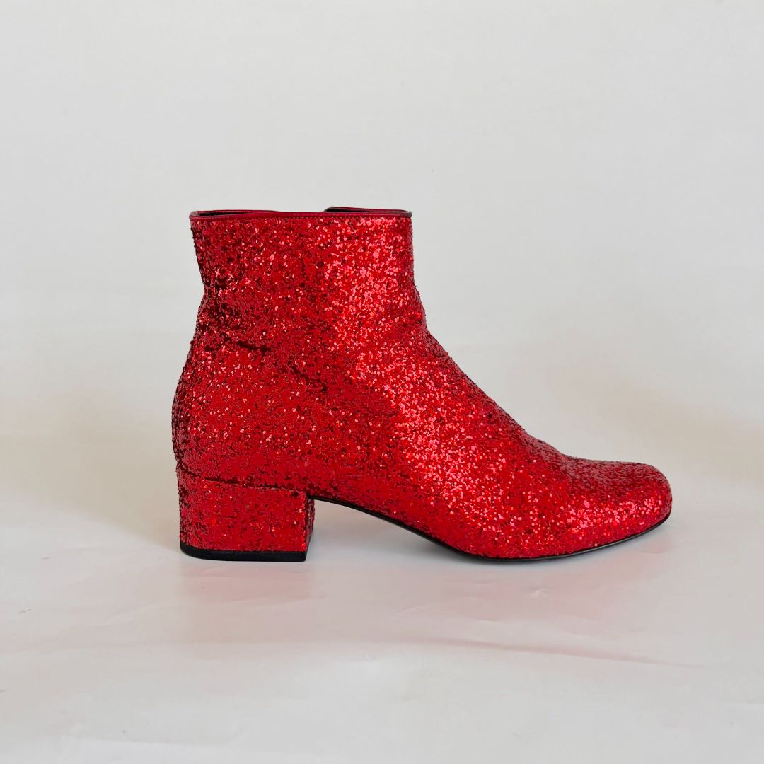 Saint Laurent Glitter Ankle Boots, 37.5
