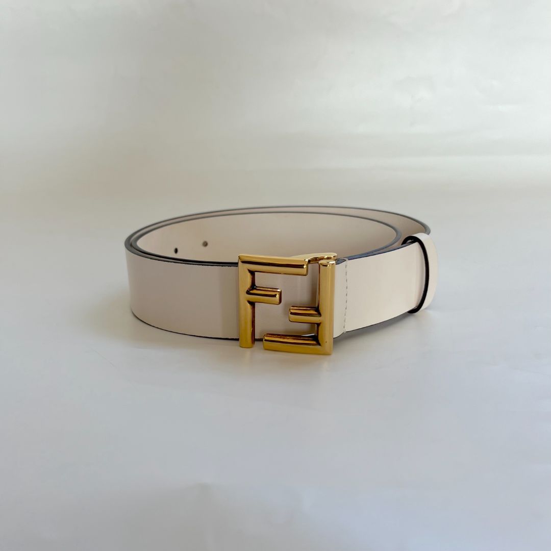 Fendi Double F Buckle Belt with Vintage-Gold Finish
