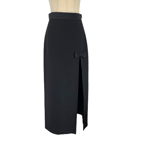 Miu Miu Black Long Wool Skirt with Bow Detail