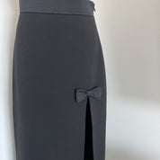 Miu Miu Black Long Wool Skirt with Bow Detail