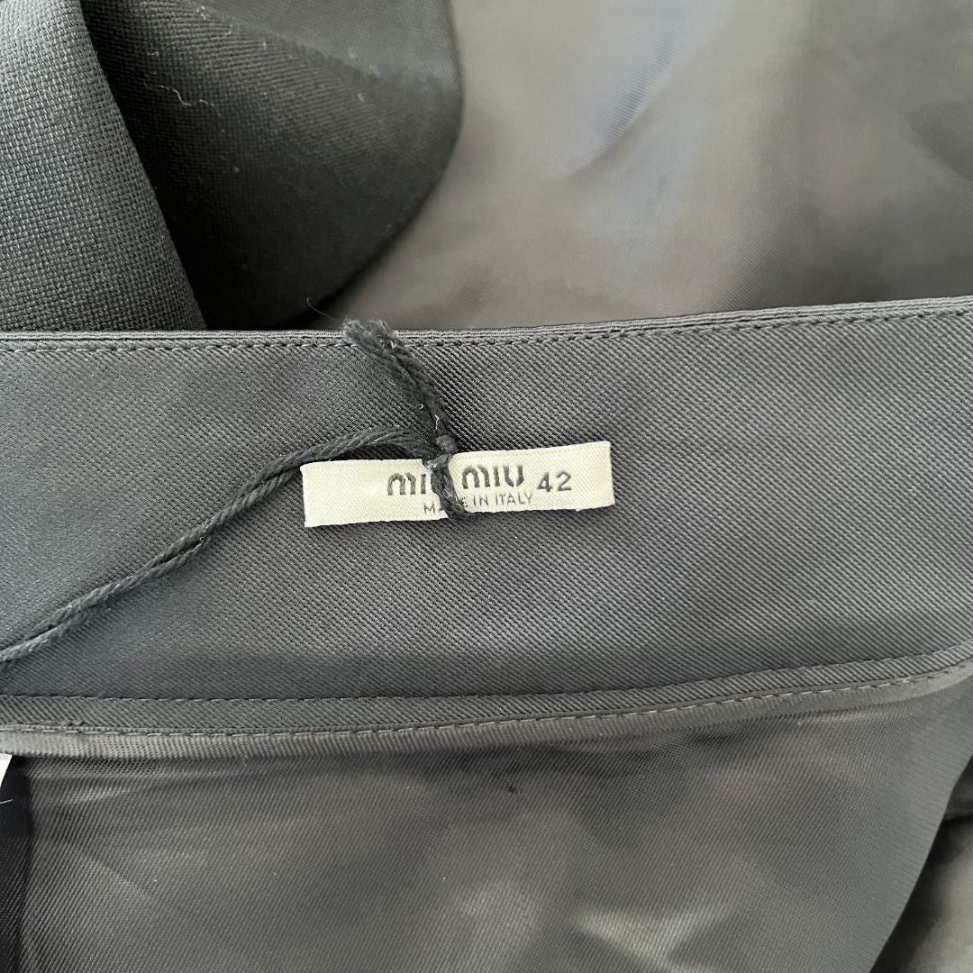 Miu Miu Black Long Wool Skirt with Bow Detail