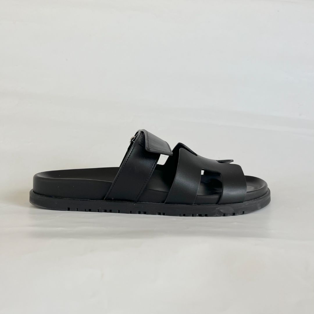 Hermès Black Chypre Sandals, 40