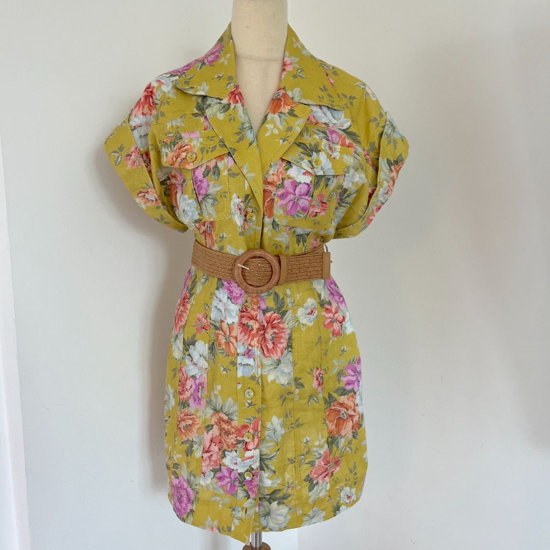 chinese dress ladies Zimmermann Belted floral-print linen mini shirt dress - BOPF