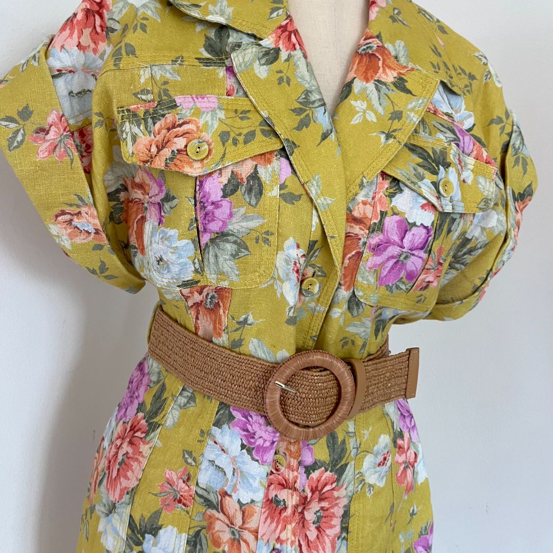 Zimmermann Belted floral-print linen mini shirt dress