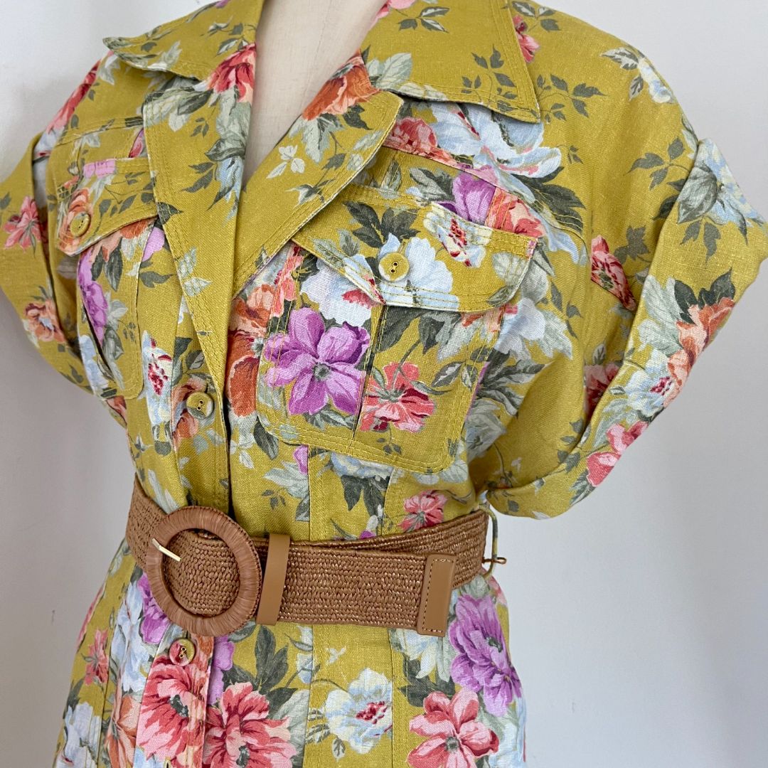 zimmermann belted floral-print linen mini shirt dress Indra belted floral-print linen mini dress - multi