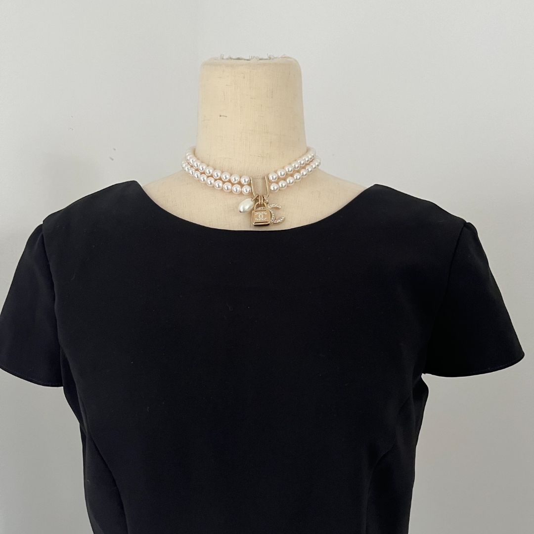 Chanel faux pearl double layer choker necklace
