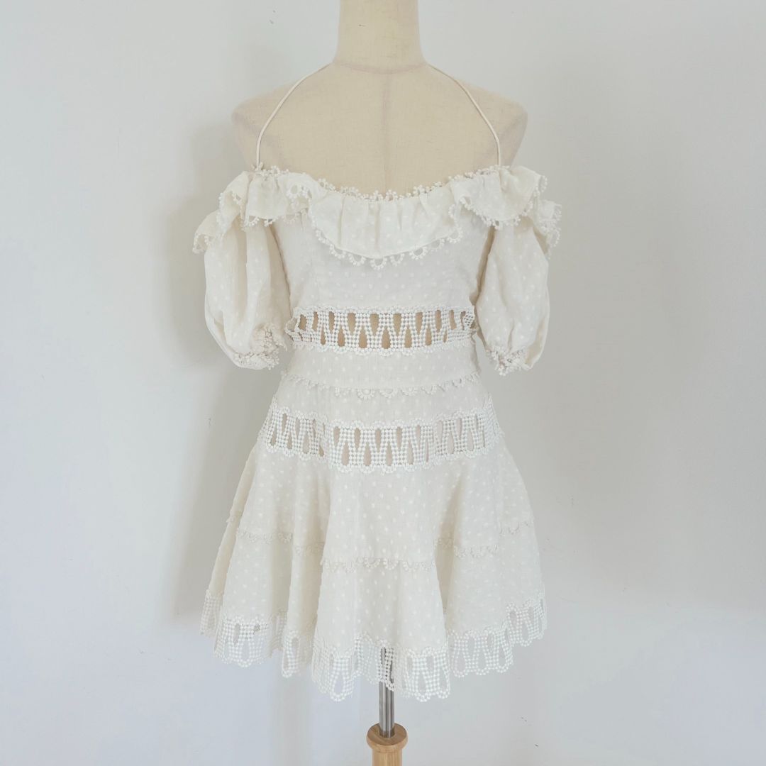Zimmermann white off-shoulder mini embroidered dress - BOPF | Business of Preloved Fashion Zimmermann white off-shoulder mini embroidered dress - BOPF | Business of Preloved Fashion