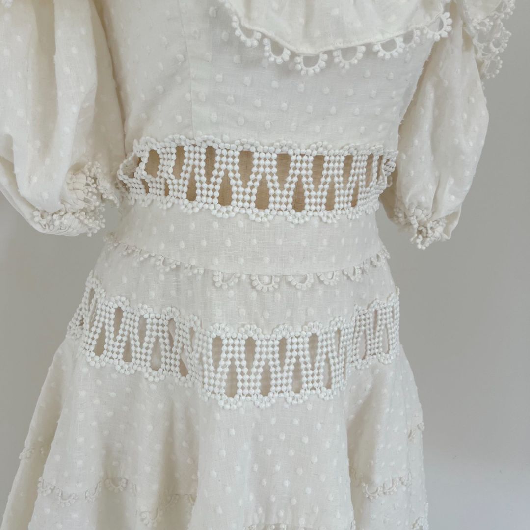Zimmermann white off-shoulder mini embroidered dress