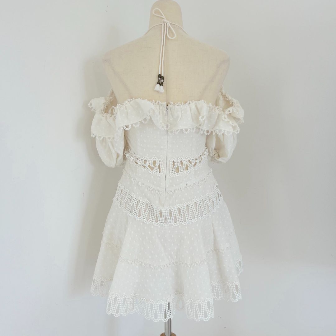 Zimmermann white off-shoulder mini embroidered dress BOPF