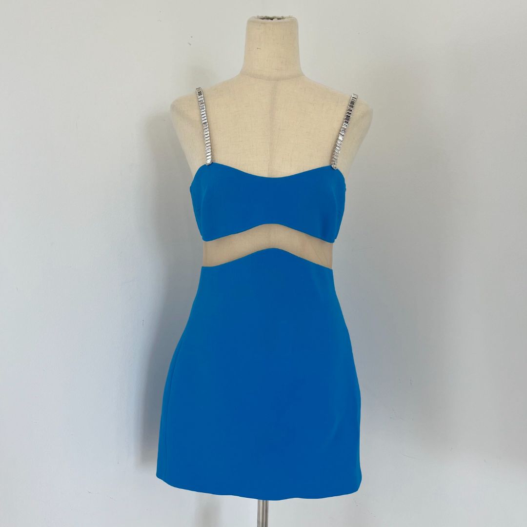 David Koma blue mini dress with crystal straps