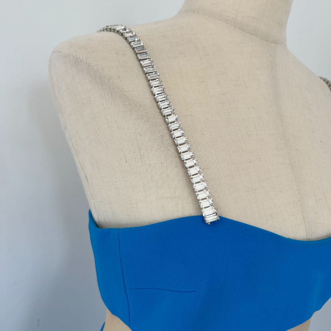 David Koma blue mini dress with crystal straps - BOPF | Business of Preloved Fashion David Koma blue mini dress with crystal straps - BOPF | Business of Preloved Fashion