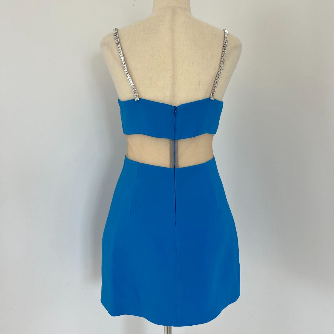 David Koma blue mini dress with crystal straps - BOPF | Business of Preloved Fashion David Koma blue mini dress with crystal straps - BOPF | Business of Preloved Fashion